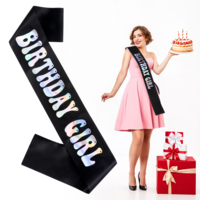 Birthday Girl Sash with Iridescent Foil, Black Birthday Sash for Wome, Happy Birthday Queen, Soft Birthday Sash with Lettering Sweet for 16th, 18th 21st 30th 40th 50th or Any Other Party Decoration
