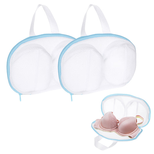 2 Pcs Bra Washing Bags for Washing Machine Underwear Brassiere Bags Lingerie Wash Dryer Bag with Handle and Zipper Non-Deform 3D Protective Bracket Case for Women Laundry Storage Women Delicates