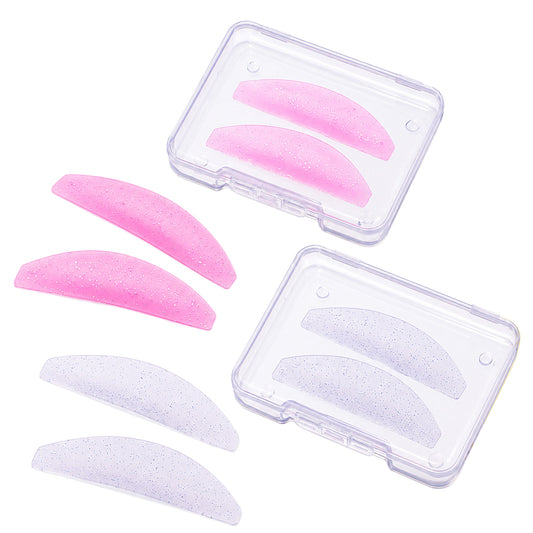 4 PCS Flat Lash Lift Shields, Reusable Glitter Silicone Eyelash Lift Pads, Self-Adhesive Korean Lash Lifts Shields for Eyelash Softening Shield Straightening and Lifting (Rose and Purple)