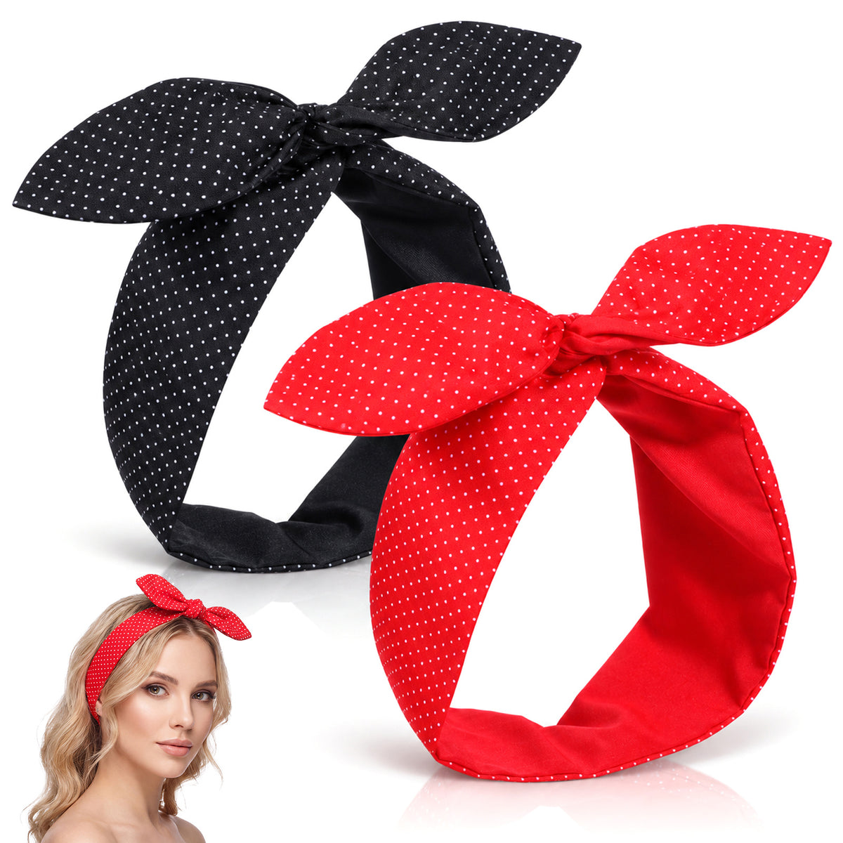Qulkws 2 Pcs Polka Dot Bandana 50s Vintage Polka Dot Headband