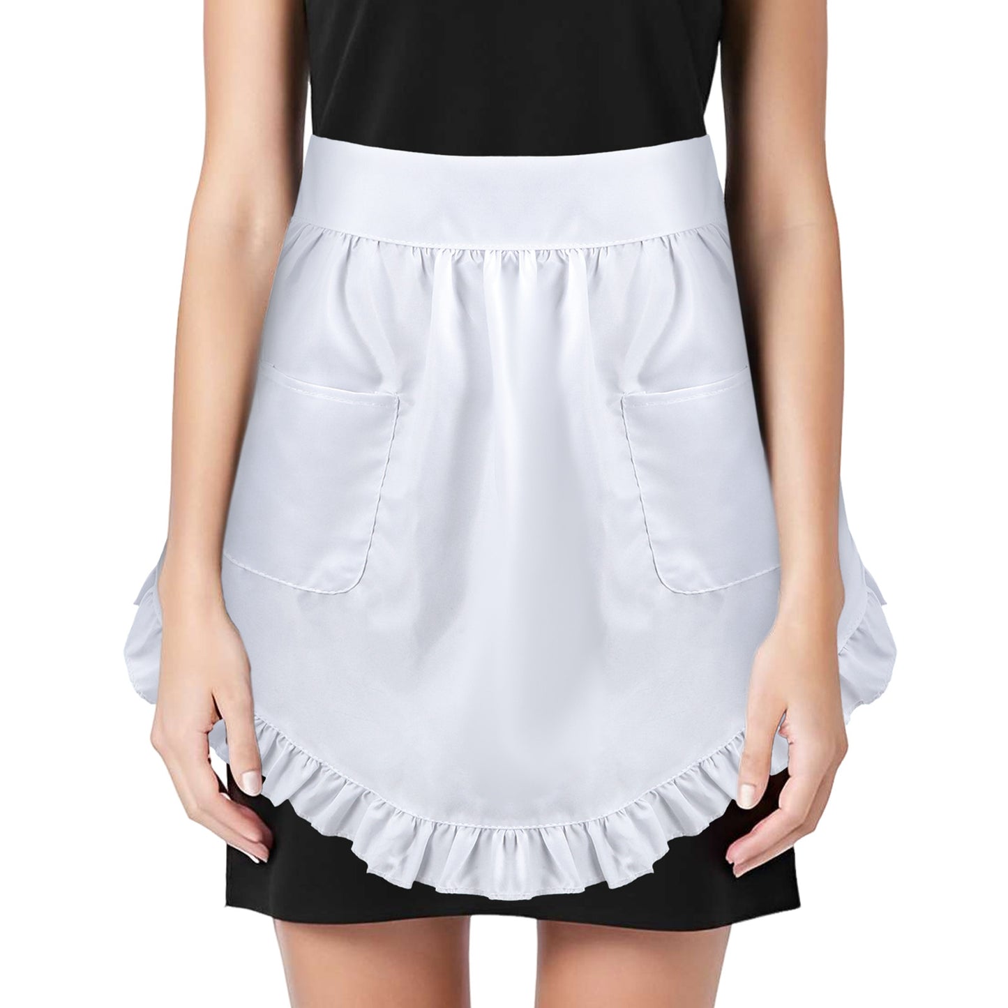 SynHHergyx Women's Waist Apron with 2 Pockets White Half Aprons for Women Ruffle Waitress Apron Vintage Skirt for Kitchen Cooking Restaurant Party