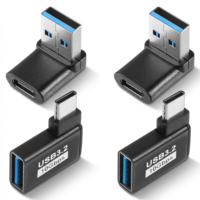 Jxiwfvl 4 Pack 90 Degree USB to USB C Adapter, Right Angle USB-A Male to Type C Female Extender Converter, USB3.2 Plug Adapter Vertical Up Down Angle Horizontal Left Right Connector
