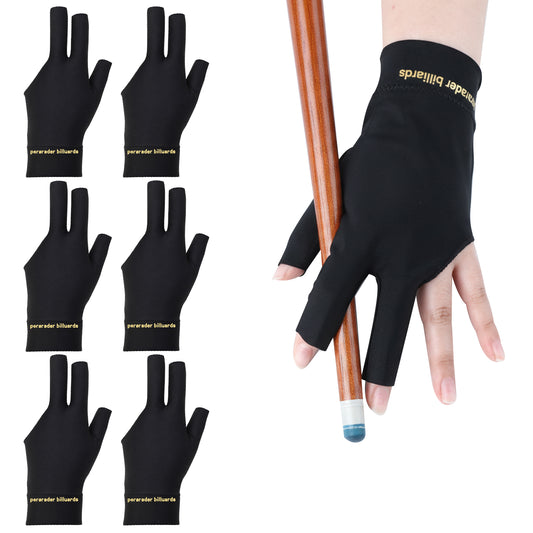 Bruislard 6 Pcs Pool Gloves Left Hand 3 Fingers Billiards Glove Breathable Nylon Sport Gloves for Women & Men Left and Right Hand