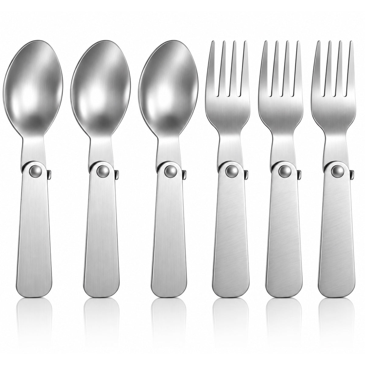 6PCS Portable Spoon & Fork Set, Foldable Stainless Steel Spoons