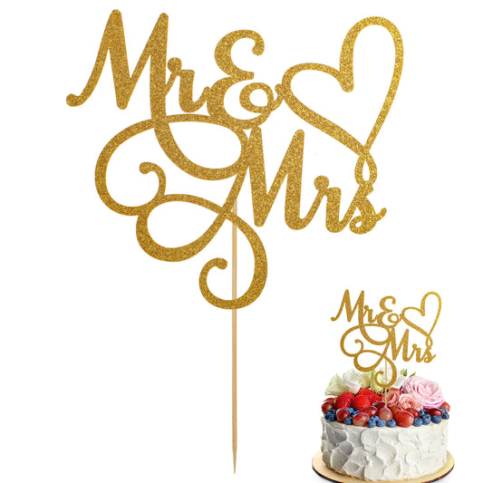 Mr and Mrs Cake Topper Wedding Engagement Wedding Anniversary Cake Toppers Decorations Gold Glitter Mr & Mrs Wedding Cake toppers Decorations Supplies Bride and Groom Sign