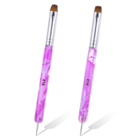 French Brush for Nails, 2 PCS Acrylic Nail Brushes 2 Way Gel Manicure Brush Nail Art French Manicure Brush for French Tip Nail Clean up Brush for Nail Salon with Dotting Tools (Size #14 & #16)