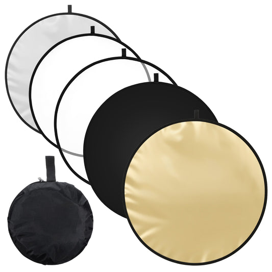 24Inch/60CM 5 in 1 Light Reflector with Bag, Portable Light Diffuser Photography Reflector for Studio Outdoor Photography Translucent, Silver, Gold, White, Black