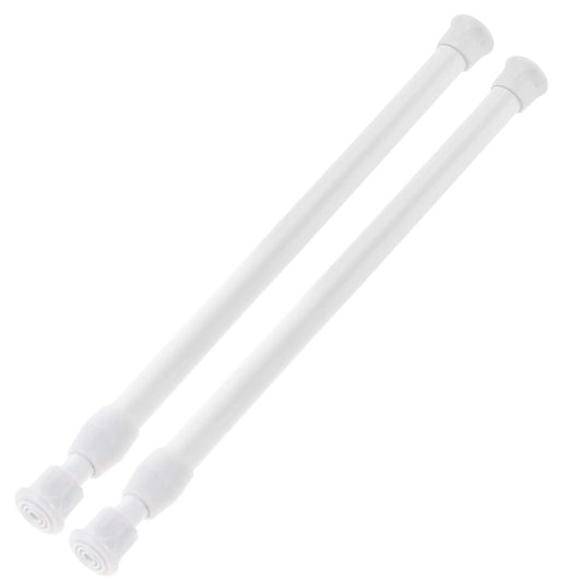 2Pcs Small Spring Tension Rod 12 to 20 Inches, Black Tension Curtain Rod No Drill Adjustable Spring Curtain Rod for Wardrobe Bars, Window, Closet, Bookcase (White)