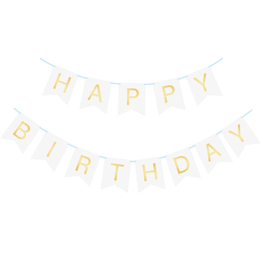 Happy Birthday Banner White Swallowtail Flag Happy Birthday Sign Flag Bunting for Birthday Party Backdrop Decor Gold Letters Banner for Party Supplies and Backyard Decor