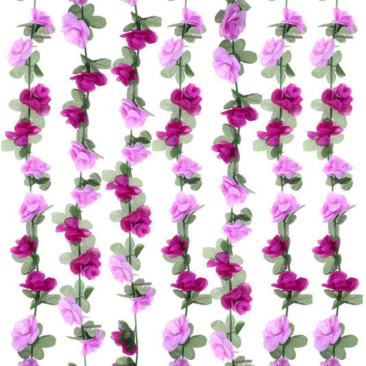 Artificial Flowers Garlands 5 Meters Fake Flower Garland Artificial Flowers Hanging Decoration, 2 Strands Floral Vine Plant Garland Hanging Rose for Wedding Wall Party Garden Bedroom Table(Purple)