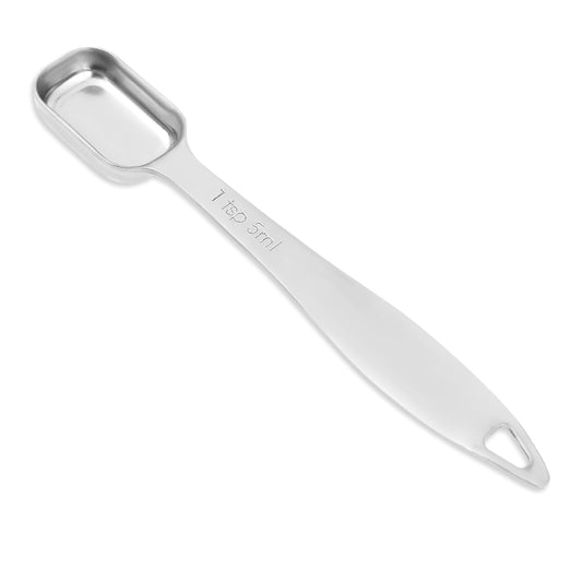 1 Teaspoon Stainless Steel Single Measuring Spoon (5 mL | 1 TSP | 1/3 Tbsp | 5 cc | 1/6 oz) Long Handle Rectangular Individual Measuring Spoons