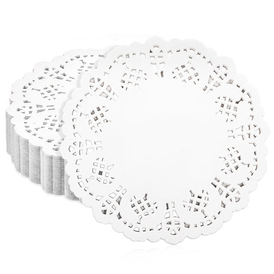 Sliverdew 200 Pcs Lace Paper Doilies 4.5 inch White Disposable Round Paper Doilies for Buffet Cake Fried Food Party Wedding Valentine's Day Tableware Decoration