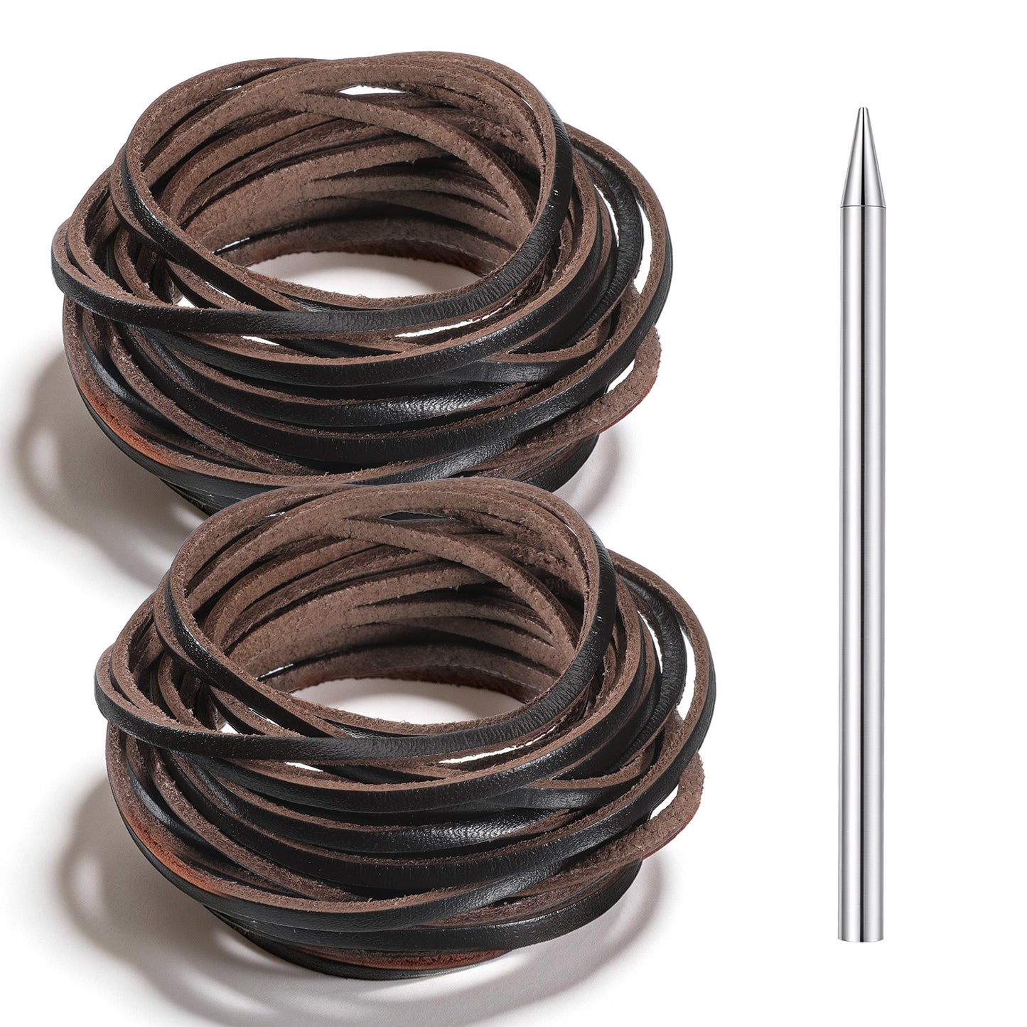 10 Yards Leather Strings for Crafting, Dark Brown Flat Leather String Cord with 1 Lacing Needle Leather-Strips for Crafts, Braiding, Shoe Lace, Jewelry Making, Bracelets, Necklaces(4mm, 10Yards)