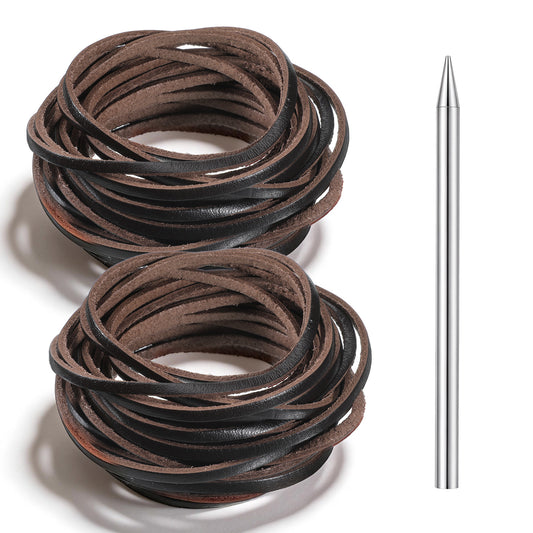 10 Yards Leather Strings for Crafting, Dark Brown Flat Leather String Cord with 1 Lacing Needle Leather-Strips for Crafts, Braiding, Shoe Lace, Jewelry Making, Bracelets, Necklaces(4mm, 10Yards)