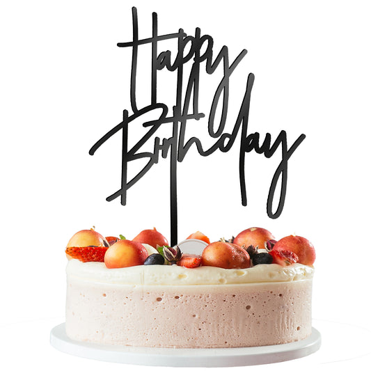 Black Acrylic Happy Birthday Cake Topper Black Birthday Cake Sign Birthday Party Decorations for Men Women Boys and Girls