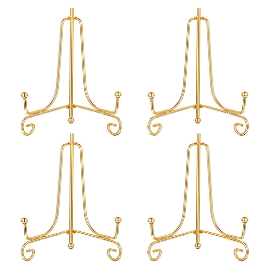 Alrhso 4PCS Plate Holder Easel Display Stand 10 cm Gold Iron Tabletop Picture Stand for Display Photo Frames Decorative Plates Card for Home and Office Decor