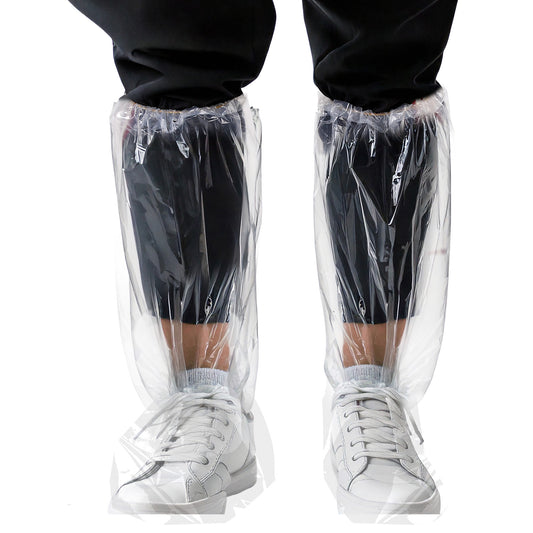 Psyqtsuary 4 Pairs Shoe Covers, Thickened Plastic Disposable Waterproof Shoes Covers, 19 inch Tall, Long Shoes and Boots, Non-Slip Outdoor Waterproof Shoe Protectors for Women Men(Clear)