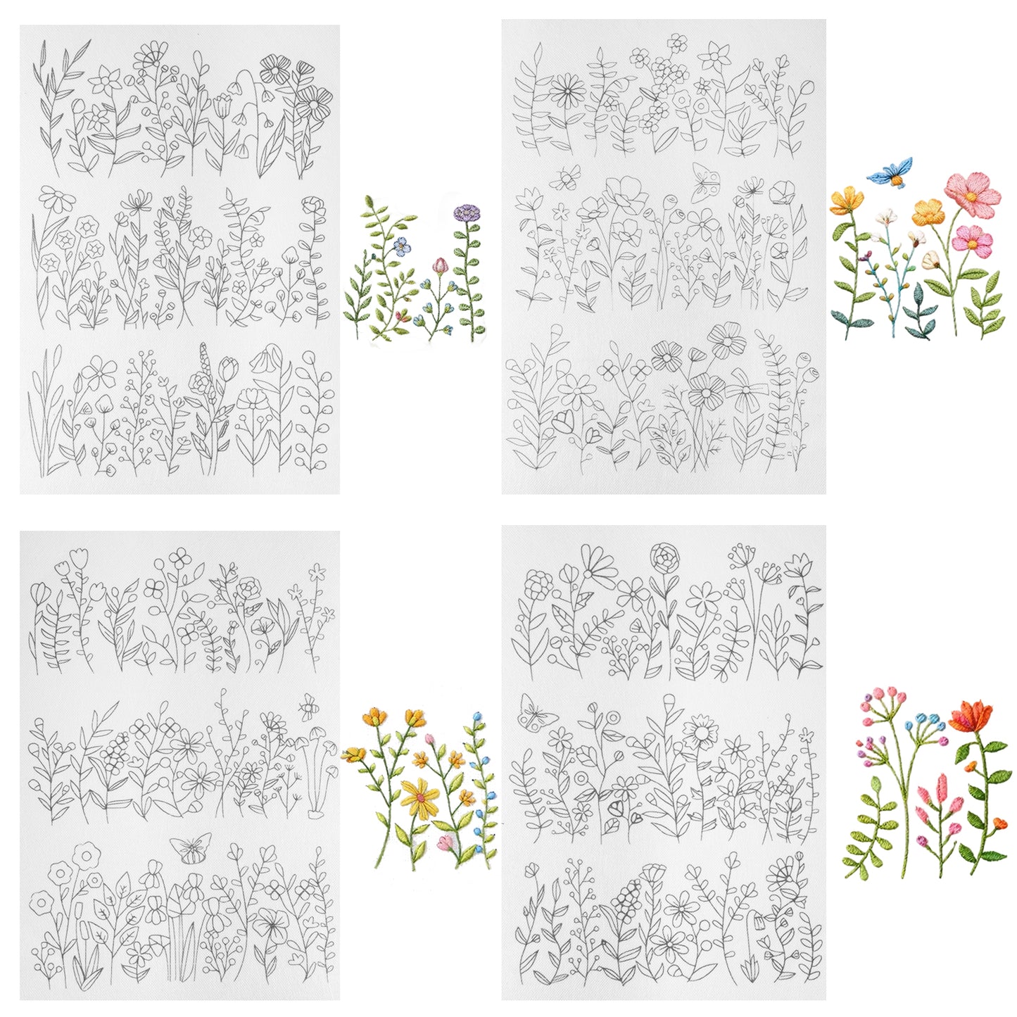 Water Soluble Embroidery Stabilizer, 4 Sheets Water Soluble Stabilizer for Embroidery Patterns Stick and Stitch Embroidery-Paper Designs Transfer Paper with Pre-Printed Flower Leave for Hand Sewing