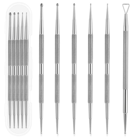 Dotting Tools,6 Pcs Professional Ball End Nail Art Tools Nail Art Brushes Kit Nail Design Tools Stailess Steel Dotting Pen Tool Rhinestone Picker Tool Pottery Tools Polymer Clay Tools (Silver)
