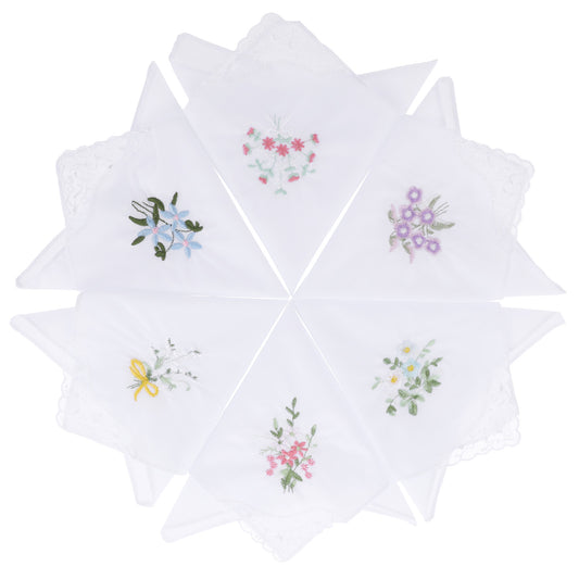 Trinkrittey 6Pcs Ladies Cotton Handkerchiefs Vintage Floral Lace Handkerchiefs Flower Embroidered Hankies for Wedding Party Gifting Home Decor