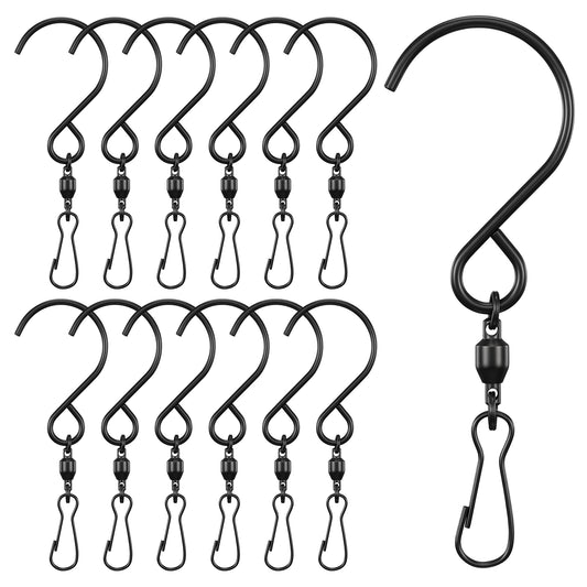 12 Pack Swivel Hooks Clips, Stainless Steel 360° Wind Spinner S Hook Clips