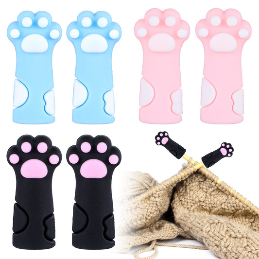 6pcs Cat Paw Knitting Needles Stoppers, Cute Knitting Needle Point Protectors Silicone Stitch Stopper Knitting Needle Tips Stoppers Knitting Accessories for 11-17 (8mm-12.75mm) Needles