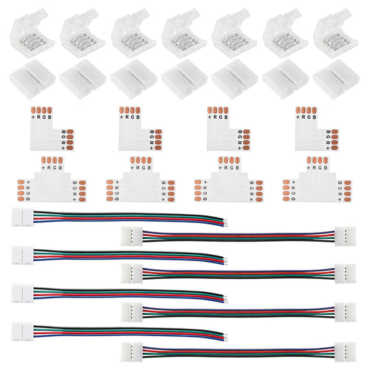 FdcLixuvol 30 Pcs LED Strip Connectors Kit - 10mm 4Pin SMD LED Connector 4 Pin L Splitter Solderless Gapless Connectors T Shape Connector Jumper Wires, for WS2805 WS2815 SMD Lights