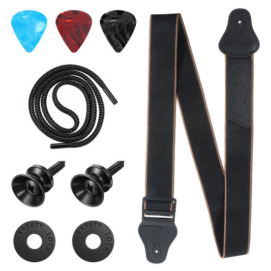 Alrhso Guitar Strap with Pick Holders, Acoustic Guitar Straps with 2 Buttons 2 Locks 3 Picks 1 Rope, Leather Ends Electric Guitars Strap for Bass Guitars Ukulele