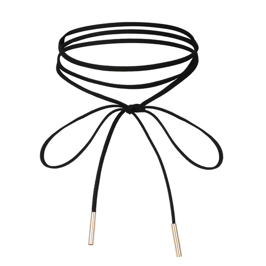 FdcLixuvol Black Choker Necklace Gothic Bow knot Choker for Women Velvet Long Wrap Rope Collar Tie Neck Chain with Gold Tube Ribbon Suede Jewelry for Party Prom