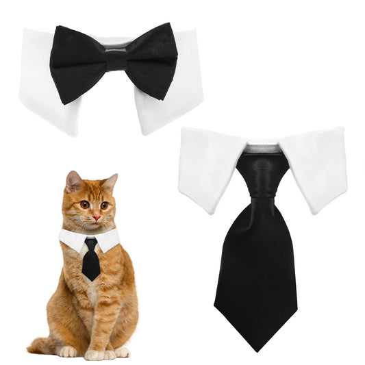 Dog Cat Tuxedo Collar, Black Bow Tie Cat Collar, Cat Wedding Bowtie, Adjustable Formal Collar Neck Tie, Formal Pet Cats Necktie for Cats, Small Dog Wedding, Birthday Gift