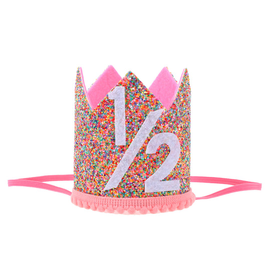FdcLixuvol Half Birthday Party Crown for Babies, Glitter 1/2 Birthday Crown Hat Cute 6 Months Birthdays Hat Outfit Decorations Sprinkle Birthdays Photo Props for Boy and Girl Party