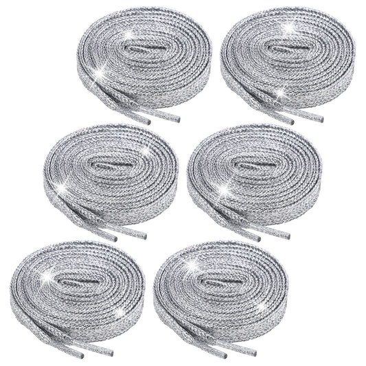 Glitter Shoe Laces, 3 Pairs Shinny Metallic Silver Shoelaces Flat Shoe Strings for Sneakers Canvas Boots Sport Shoes