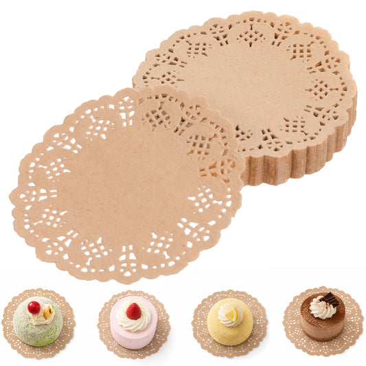 FdcLixuvol Paper Doilies 400 Pcs 3.5 Inch Lace Doilies Paper (Brown)