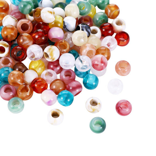 200pcs Acrylic Large Hole Pop Beads, 10x8mm Mix Color Large Hole Hair Beads Bracelet with 5mm Hole, Round Craft Beads Hair Jewelry Accessories, Colorful Loose Spacer Women Bracelets Necklaces DIY