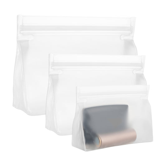 4 Pcs Clear Toiletry Bag Leak Proof TSA Approved Frosted Clear Sealed Toiletry Bag PEVA Material Reusable Quart Size Zipper Bags (S M L 3 Sizes)