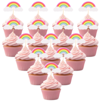 24 PCS Rainbow Cupcake Topper, Rainbow Birthday Cakes Toppers Colorful Baking Cakes Decorations Insert Toppers Cupcake Supplies Boho Rainbows Cake Topper Picks Birthday Party Decoration Supplie