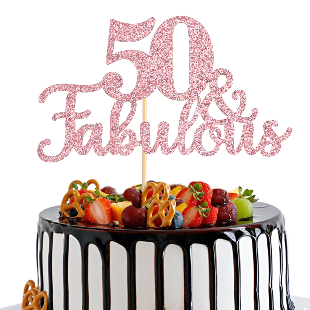 1 PCS 50 & Fabulous Cake Topper, 50th Birthday Cake Decorations, Happy 50th Birthday Cake Topper, Glitter Fifty and Fabulous Cake Toppers, Cheers to 50 Years Old 50th Birthday Cake Pick, Rose Gold