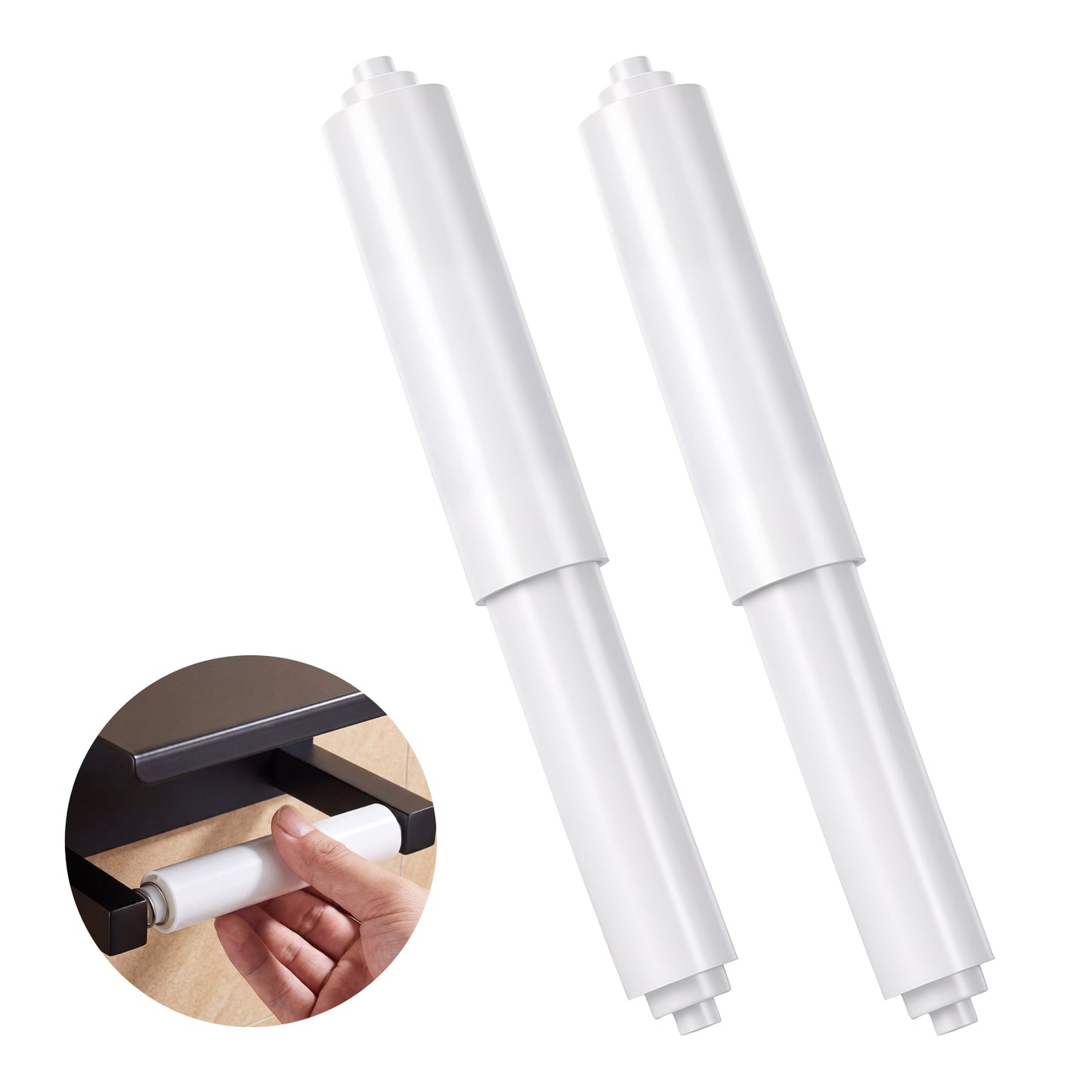 Toilet Paper Holder Spring Rod Replacement, Plastic Toilet Roll Holder Insert, Spring Loaded Roller, White, 2 Pack, 4 Pack