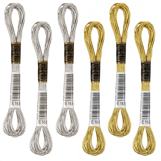Gold Embroidery Thread, 6 Skeins Metallic Embroidery Floss String Friendship Bracelet String Glitter, Polyester Cross Stitch Threads for Hand Embroiderys, Strings Art Supplies, DIY Bracelet Accessory