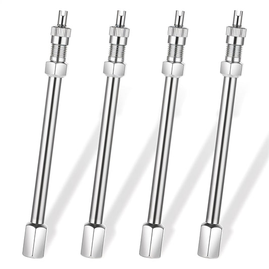 4 PCS Dually Valve Stem Extenders, 100mm 4inch Wheel Valve Extension Rod Extender Stem Caps, Chrome Air Tyre Stem Extender for Car Truck Motorcycle Bike RV Atv Tire Motorhome Coach Pickup Trailer