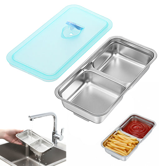 FdcLixuvol Stainless Steel Double Compartment Snack Containers Grab and Go Snack Containers Reusable Leak Proof Dishwasher Safe Condiment Container with Lids for Travel Outdoor Camping and Meal Prep