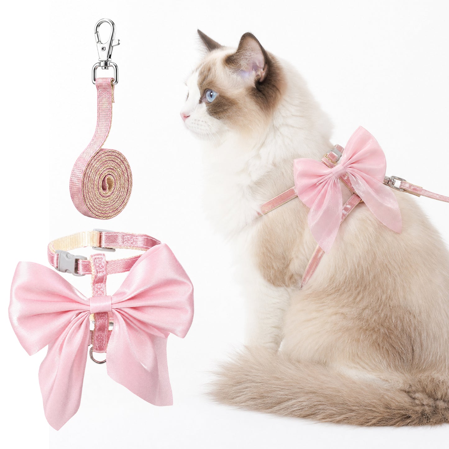 Pink Kitten Harness and Leash Set for Walking Escape Proof, Adjustable Vest Easy Control Breathable Harnesses for Kitty Puppy Bunny Dog (S)
