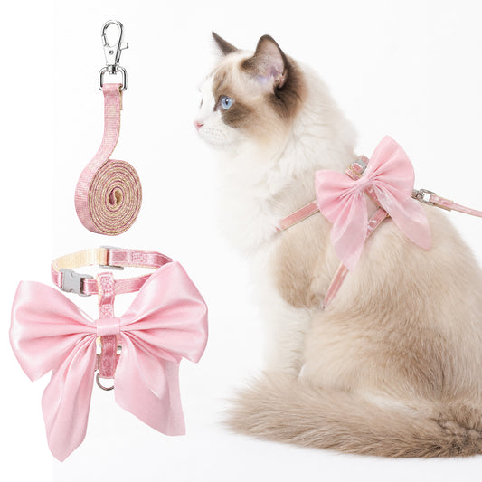 Pink Kitten Harness and Leash Set for Walking Escape Proof, Adjustable Vest Easy Control Breathable Harnesses for Kitty Puppy Bunny Dog (S)