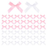 Psyqtsuary 50 pcs Mini Bows Pink Satin Ribbon Mini Bows for Gift Wrapping 1.5" Baby Pink Satin Ribbon-Twist Tie-Bows Tiny Craft Bowknot Sewing Accessories(pink,white)