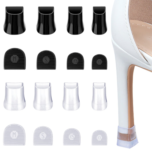 Heel Caps for High Heels, 8 Pairs 4 Sizes U Shape Heel Stoppers for High Heels Black and Transparent Anti-Slip Noise Reducing Shoe-Heel Protectors for Women Wedding Grass Gravel Outdoor Events