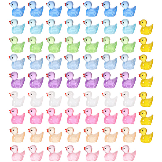 70 PCS Tiny Ducks Glow in The Dark Luminous Tiny Ducks Mini Resin Duck for Garden Landscape Aquarium Home Decoration