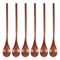 6 Pcs Wooden Teaspoon, 7.8 inch Wooden Coffee Spoons Long Handle Small Honey Spoons Mixing Coffee Spoon for Jam Dessert Stirring
