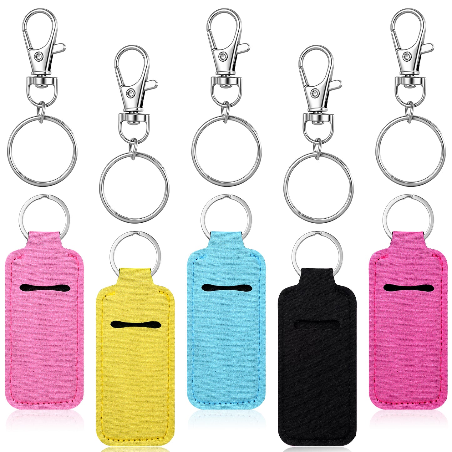 Lipstick Holder Key Chain, 5Pcs Lip Balm Keychain Holder with Clip, Clip on Lipstick and Lip Gloss Keychain Sleeve Holders Stocking Stuffers for Girls Women Gifts Lips Balm Holders Keychains