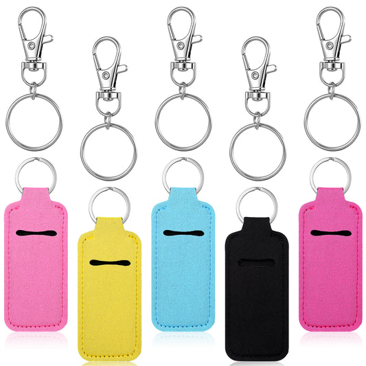 Lipstick Holder Key Chain, 5Pcs Lip Balm Keychain Holder with Clip, Clip on Lipstick and Lip Gloss Keychain Sleeve Holders Stocking Stuffers for Girls Women Gifts Lips Balm Holders Keychains