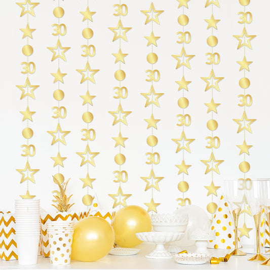 2 Sets Gold 30th Birthday Decorations, Circle Dot Twinkle Star Number 30 Birthday Decor, Thirty Birthday Decorations, Happy 30th Birthday Banner Backdrop for Birthday, Party, Anniversary Decorations